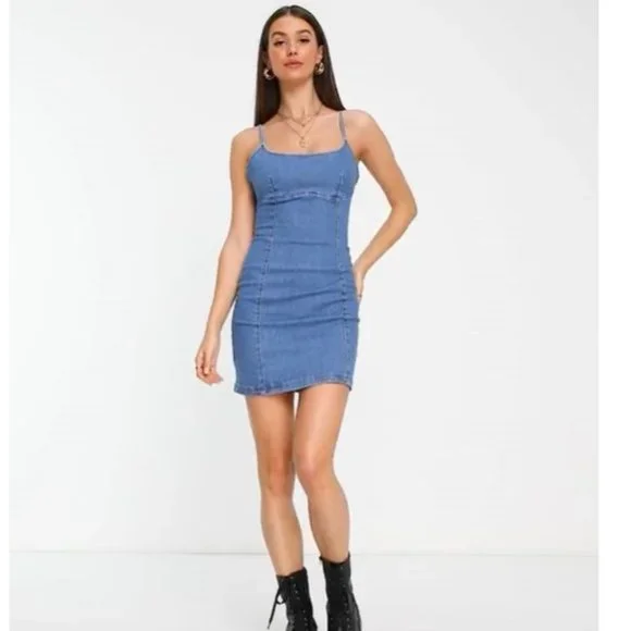 ASOS DESIGN Tall Organic Cotton Blend Denim Fitted Pinny Dress Size 4 (tall)